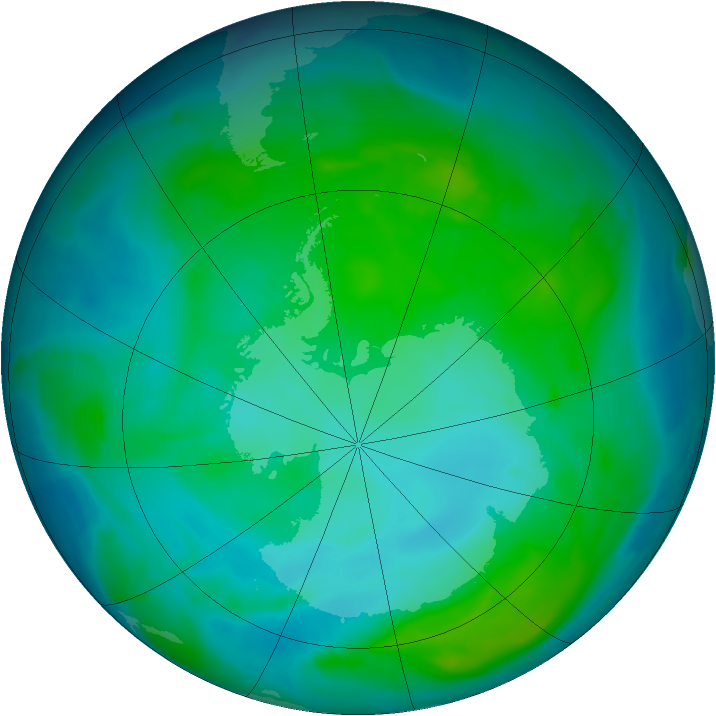 Antarctic ozone map for 08 January 2014